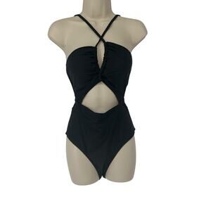 NEW Cupshe Black Cutout Shirring One Piece Swimsuit Sz Medium